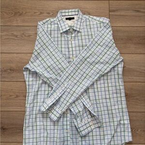 Men's Blue and Green Plaid Shirt